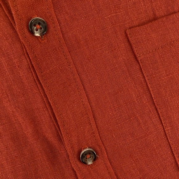 Handmade Bright Red-Orange High Quality Linen Short Sleeved Button-up, Medium - Picture 4 of 8